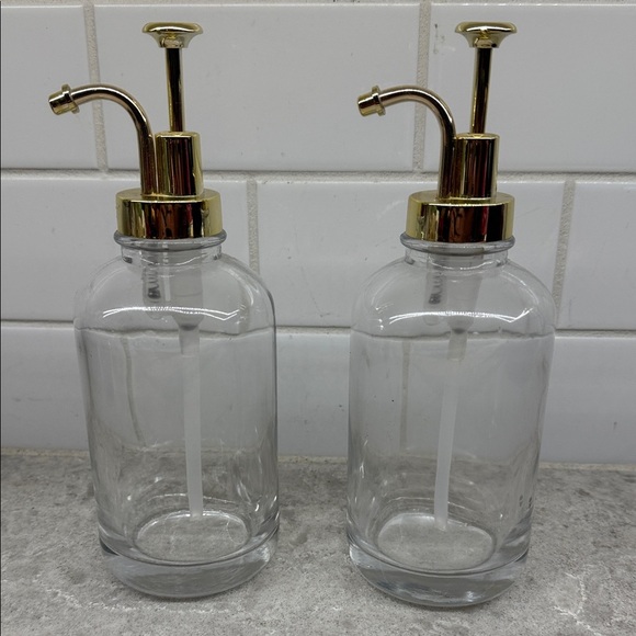 Luxury Gold and Clear Glass Dispenser Set. 8.75 in x 3 in - Picture 5 of 5